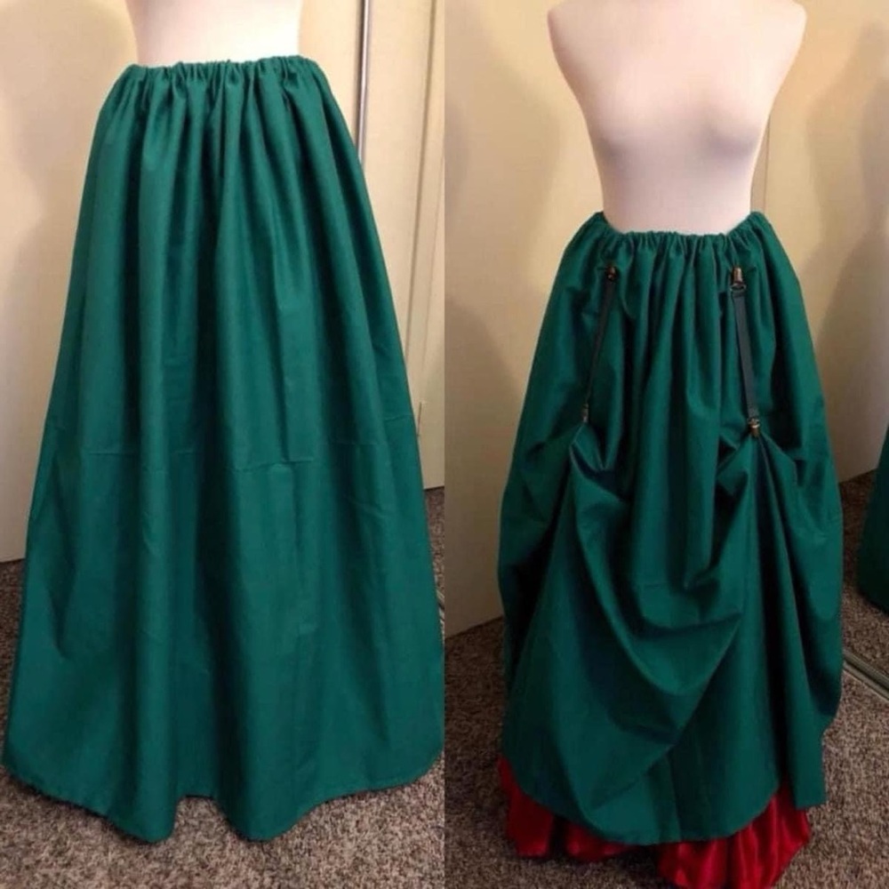 Green peasant skirt with clip on skirt hikes